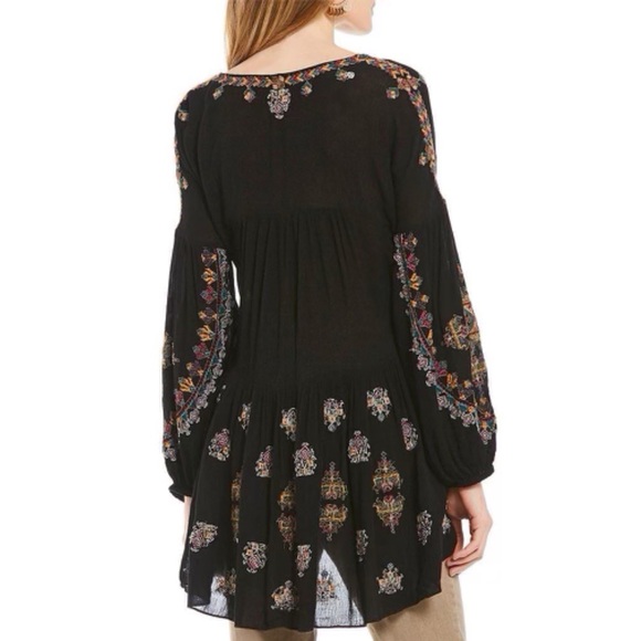 Free People Arianna Tunic Top Black Babydoll Embroidered Boho XS Gauzy Festival - Picture 2 of 16